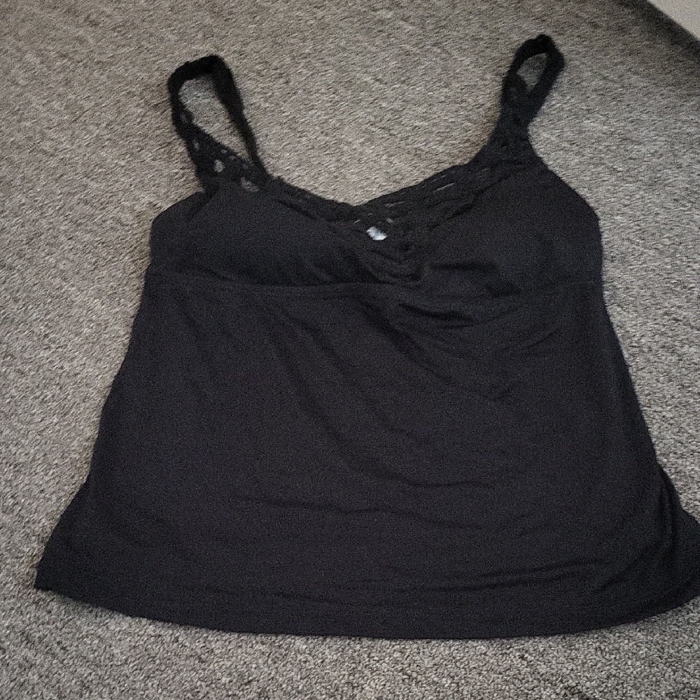 Elegant Black Lace Trim Swim Top